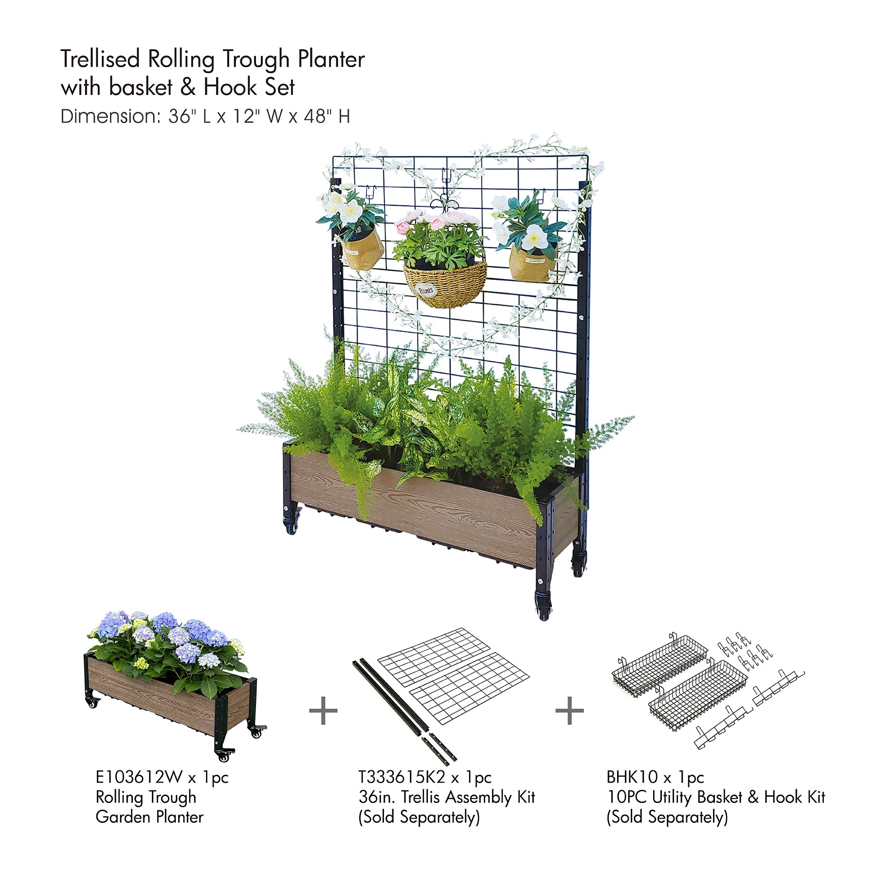 E103612W Rolling Trough Garden Planter