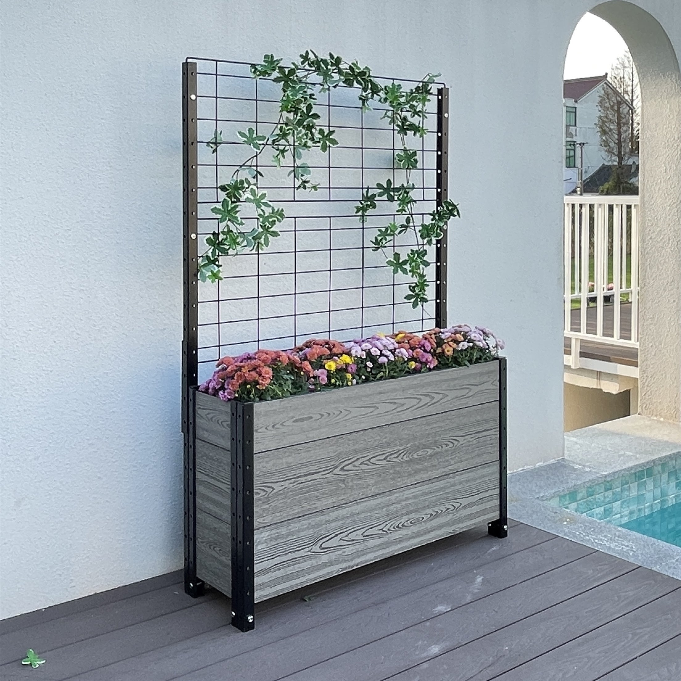 K2106(G) Footed Deep Trough Planter with Trellis