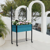 K2301 Self-watering Mobile Elevated Planter in Blue with Trellis