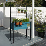 K2303 Self-watering Mobile Elevated Planter in Blue with Trellis and Basket & Hook Set