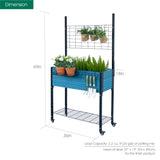 K2303 Self-watering Mobile Elevated Planter in Blue with Trellis and Basket & Hook Set